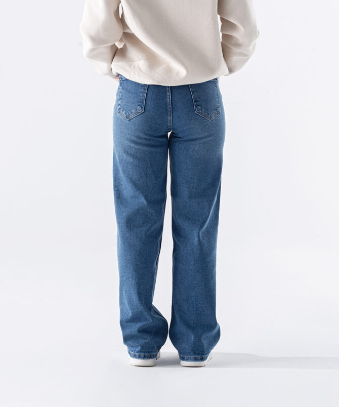 Denim Kumaş Wide Leg Kot Pantolon - Mavi - Görsel 3