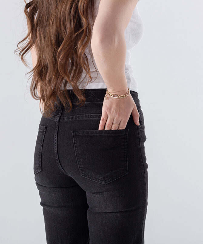 Denim Kumaş Wide Leg Kot Pantolon - Siyah - Görsel 5