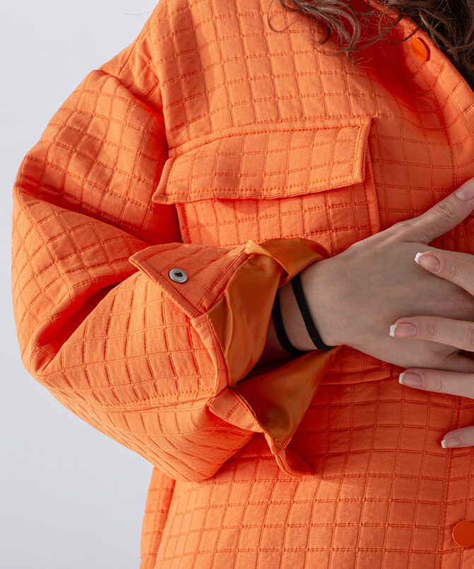 Jakar Kumaş Küçük Kare Desen Oversize Gömlek – Oranj - Görsel 3