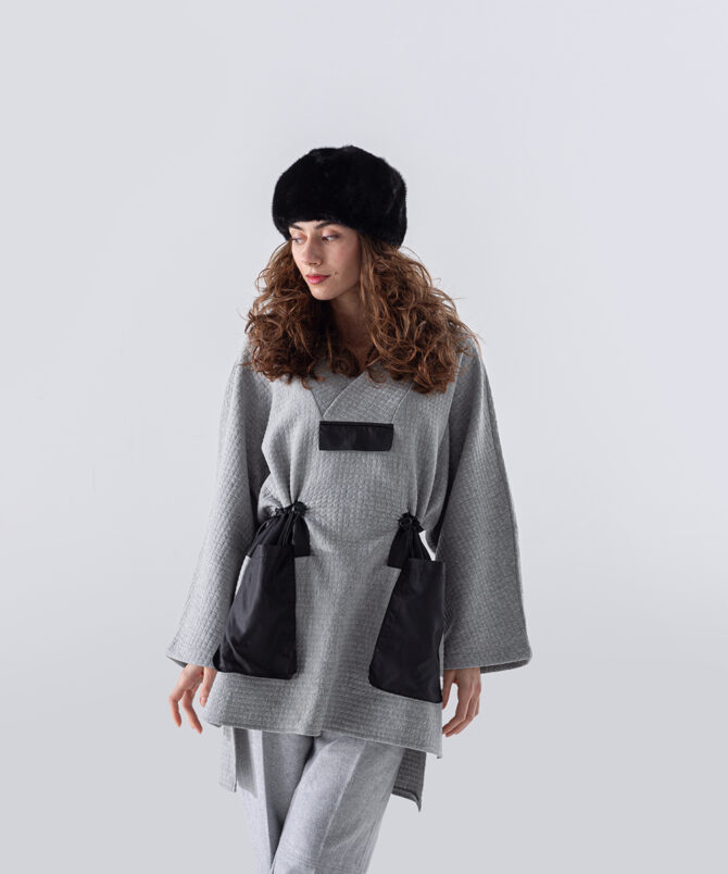 Petek Kumaş Garnili Oversize Sweatshirt - Gri