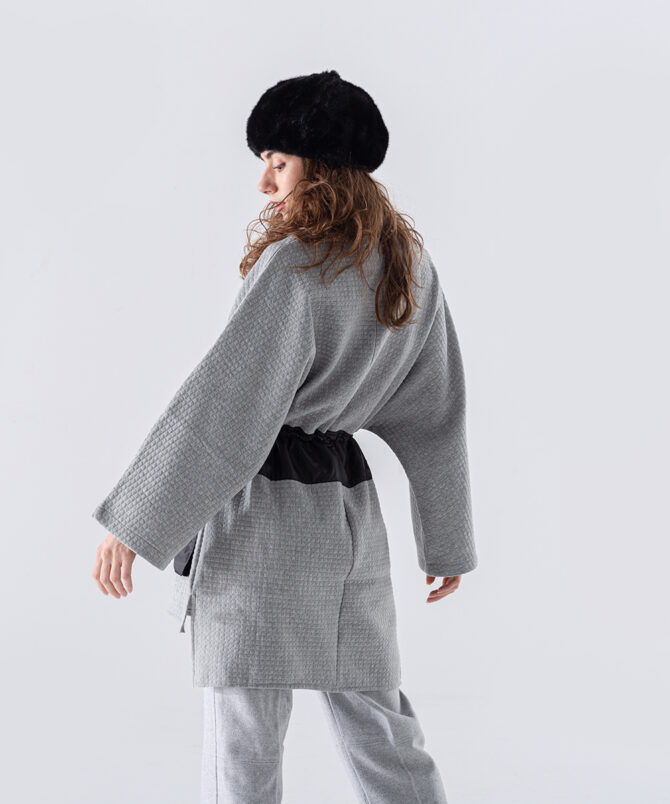 Petek Kumaş Garnili Oversize Sweatshirt - Gri - Görsel 3