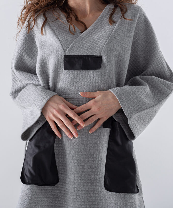 Petek Kumaş Garnili Oversize Sweatshirt - Gri - Görsel 4