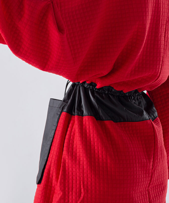 Petek Kumaş Garnili Oversize Sweatshirt – Kırmızı - Görsel 4