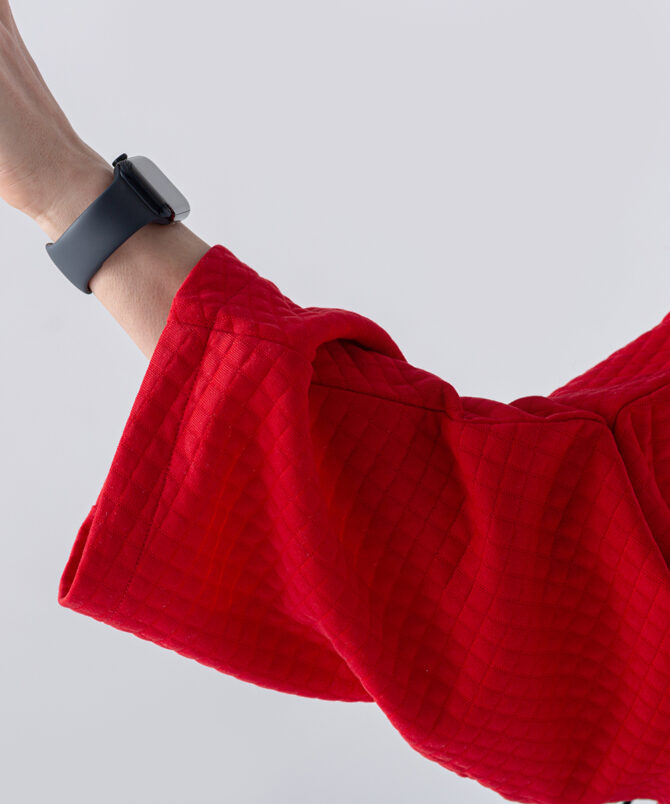 Petek Kumaş Garnili Oversize Sweatshirt – Kırmızı - Görsel 5