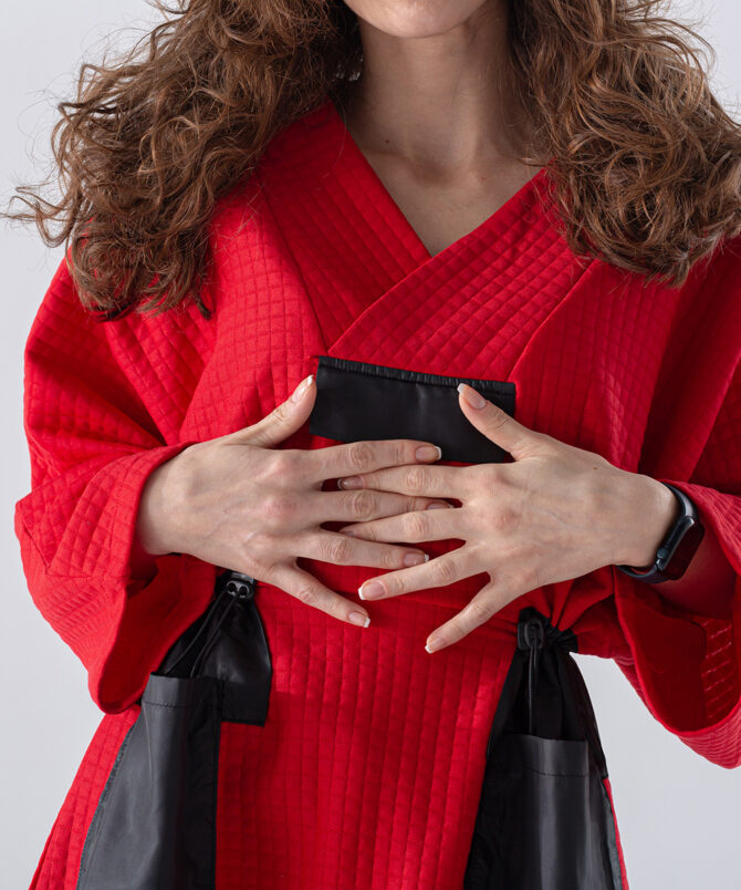 Petek Kumaş Garnili Oversize Sweatshirt – Kırmızı - Görsel 3
