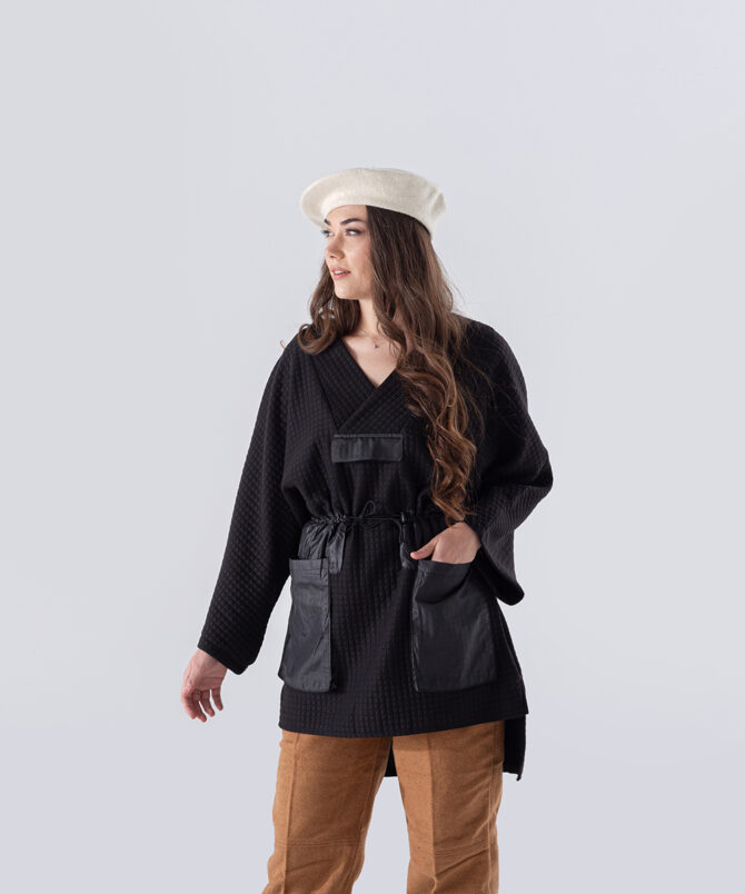 Petek Kumaş Garnili Oversize Sweatshirt – Siyah