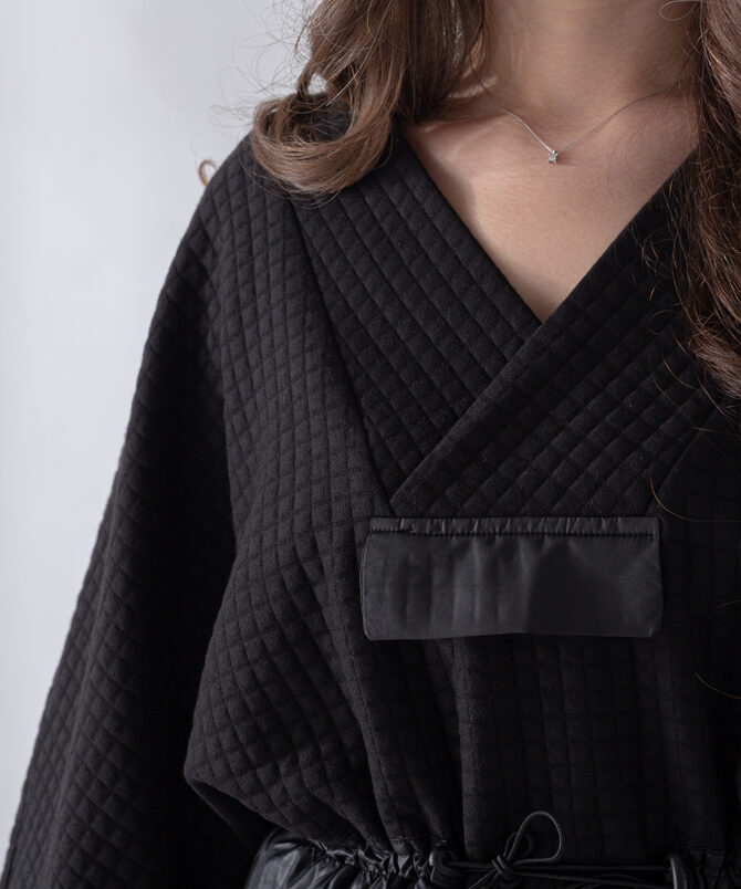 Petek Kumaş Garnili Oversize Sweatshirt – Siyah - Görsel 3