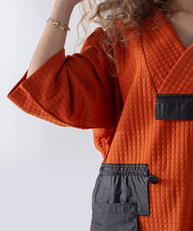 Petek Kumaş Garnili Oversize Sweatshirt – Tarçın - Görsel 3