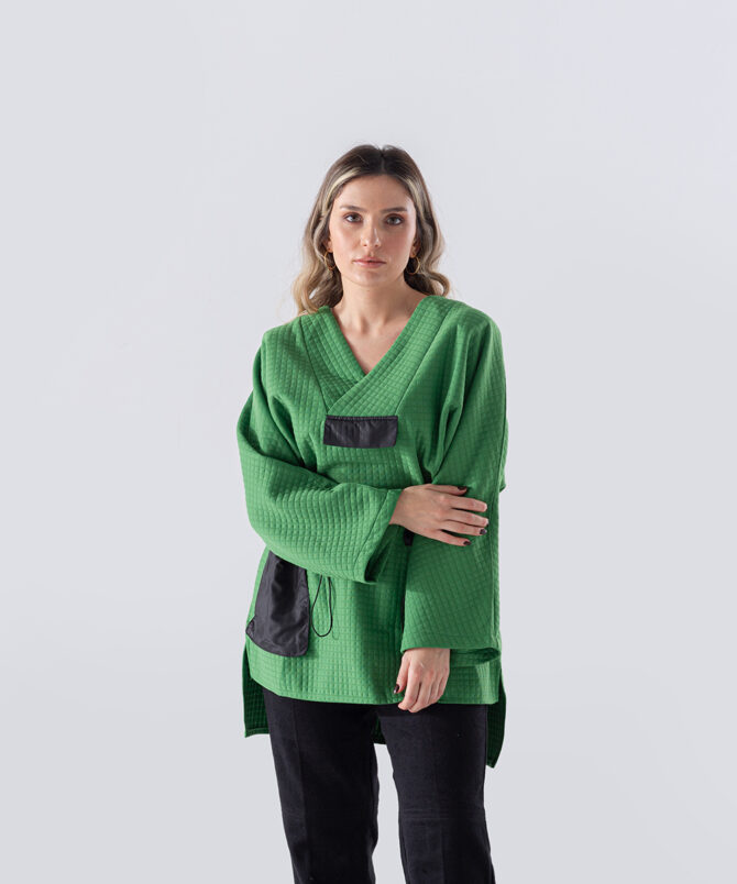 Petek Kumaş Garnili Oversize Sweatshirt – Yeşil