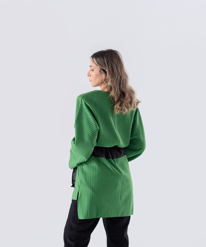 Petek Kumaş Garnili Oversize Sweatshirt – Yeşil - Görsel 3