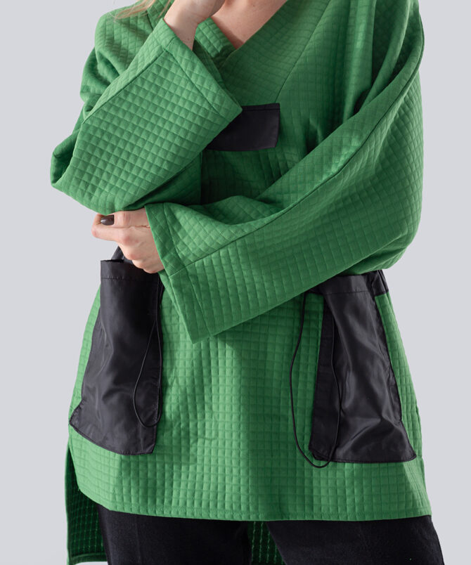 Petek Kumaş Garnili Oversize Sweatshirt – Yeşil - Görsel 4
