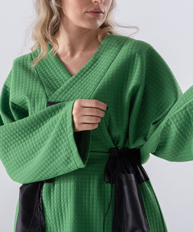Petek Kumaş Garnili Oversize Sweatshirt – Yeşil - Görsel 5