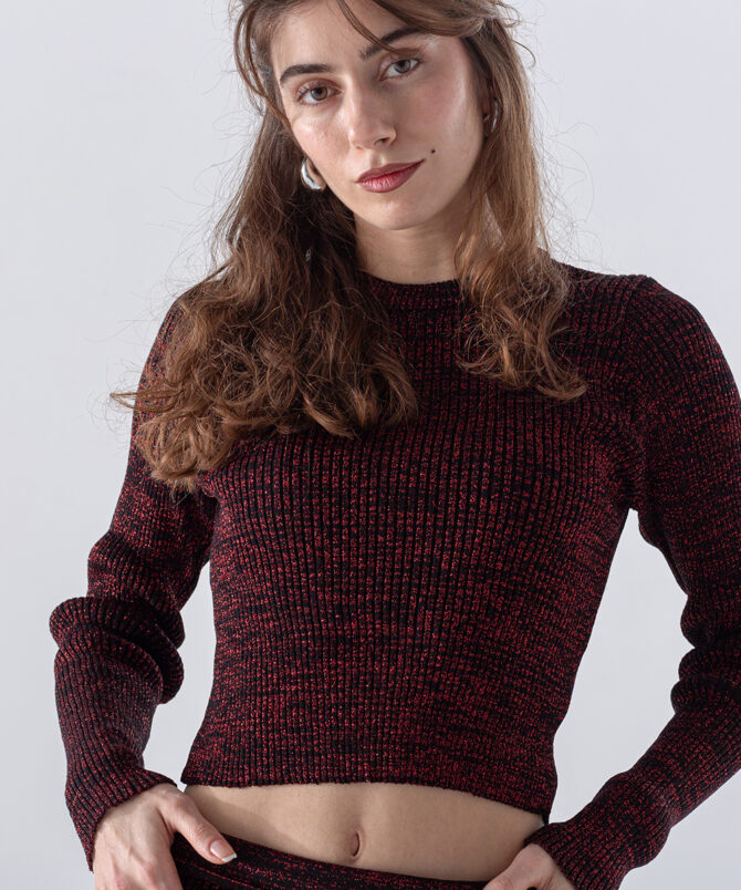 Simli Triko Crop - Kırmızı - Görsel 2