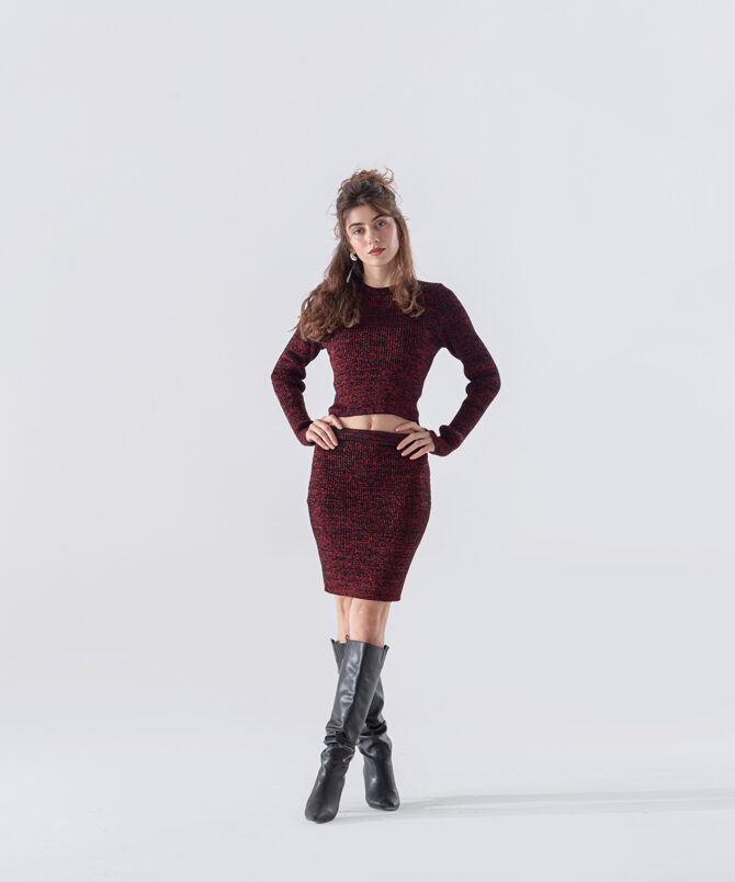 Simli Triko Crop - Kırmızı