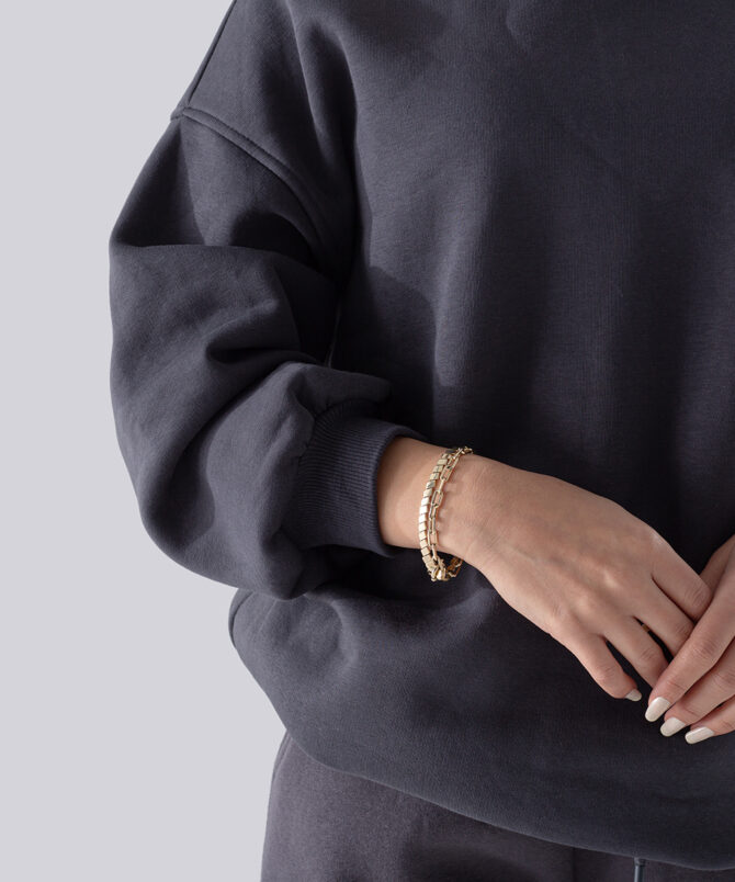 Üç İplik Dik Yaka Uzun Basıc Sweatshirt - Antrasit - Görsel 3