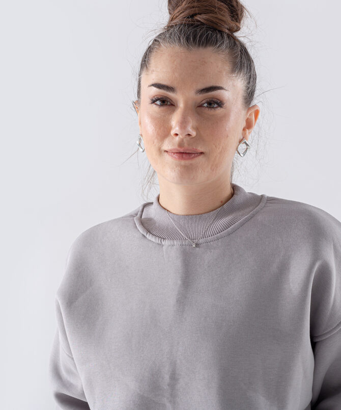 Üç İplik Dik Yaka Uzun Basıc Sweatshirt – Gri - Görsel 4