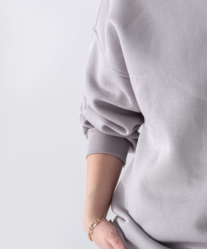Üç İplik Dik Yaka Uzun Basıc Sweatshirt – Gri - Görsel 5