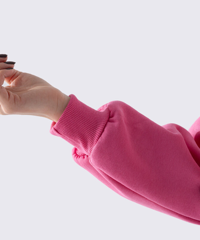 Üç İplik Dik Yaka Uzun Basıc Sweatshirt – Pembe - Görsel 4