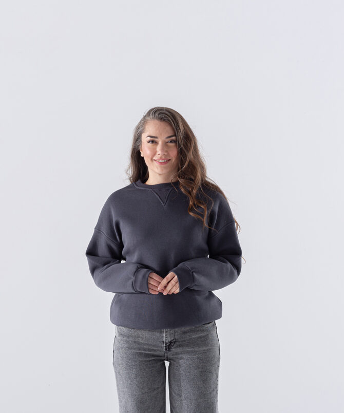 Üç İplik Karyokalı Sıfır Yaka Sweatshirt - Antrasit - Görsel 2