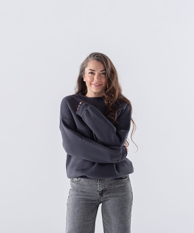 Üç İplik Karyokalı Sıfır Yaka Sweatshirt - Antrasit - Görsel 3