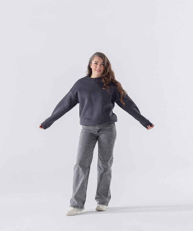 Üç İplik Karyokalı Sıfır Yaka Sweatshirt - Antrasit