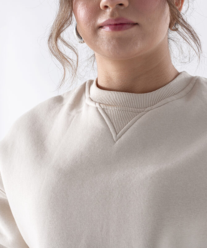 Üç İplik Karyokalı Sıfır Yaka Sweatshirt - Bej - Görsel 3