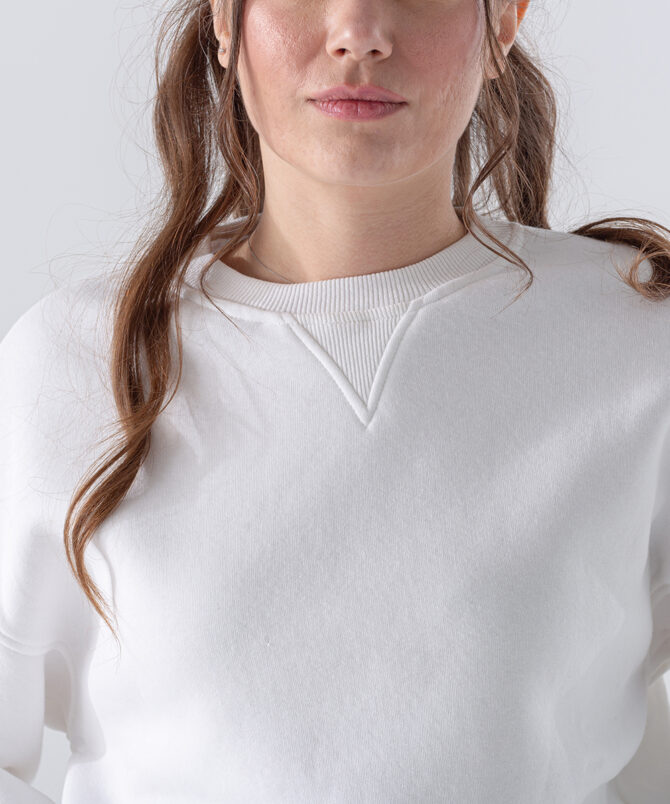 Üç İplik Karyokalı Sıfır Yaka Sweatshirt - Beyaz - Görsel 3