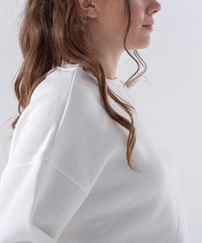 Üç İplik Karyokalı Sıfır Yaka Sweatshirt - Beyaz - Görsel 4