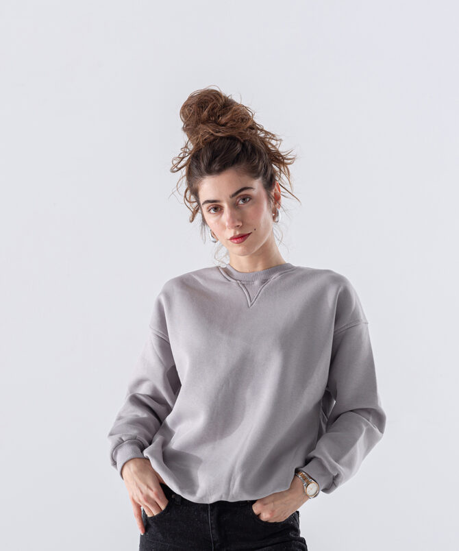 Üç İplik Karyokalı Sıfır Yaka Sweatshirt - Gri - Görsel 2