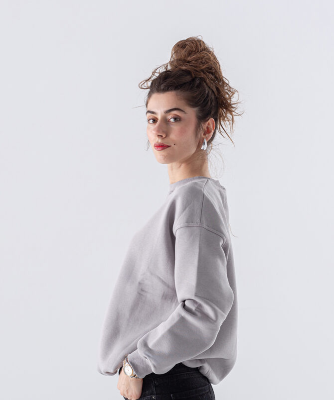 Üç İplik Karyokalı Sıfır Yaka Sweatshirt - Gri - Görsel 4