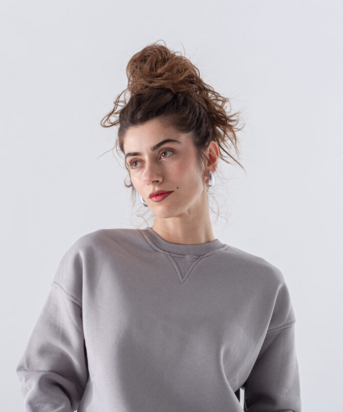 Üç İplik Karyokalı Sıfır Yaka Sweatshirt - Gri - Görsel 3