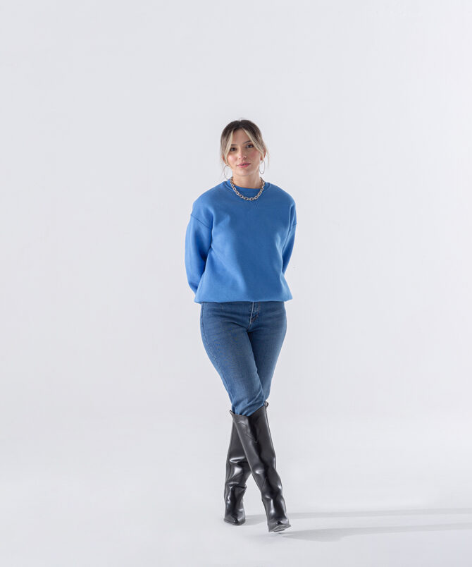 Üç İplik Karyokalı Sıfır Yaka Sweatshirt - Mavi