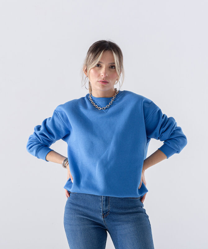 Üç İplik Karyokalı Sıfır Yaka Sweatshirt - Mavi - Görsel 2