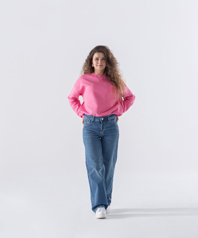 Üç İplik Karyokalı Sıfır Yaka Sweatshirt - Pembe