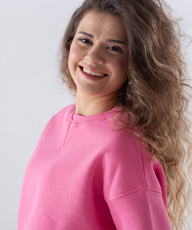Üç İplik Karyokalı Sıfır Yaka Sweatshirt - Pembe - Görsel 3
