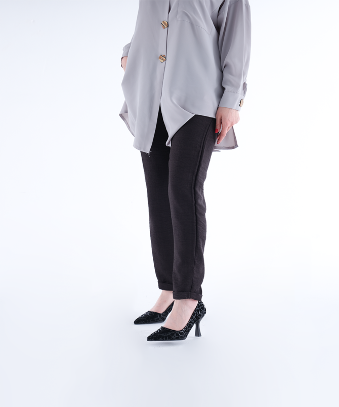 Sofia Keten Duble Paça Pantolon - Siyah - Görsel 4