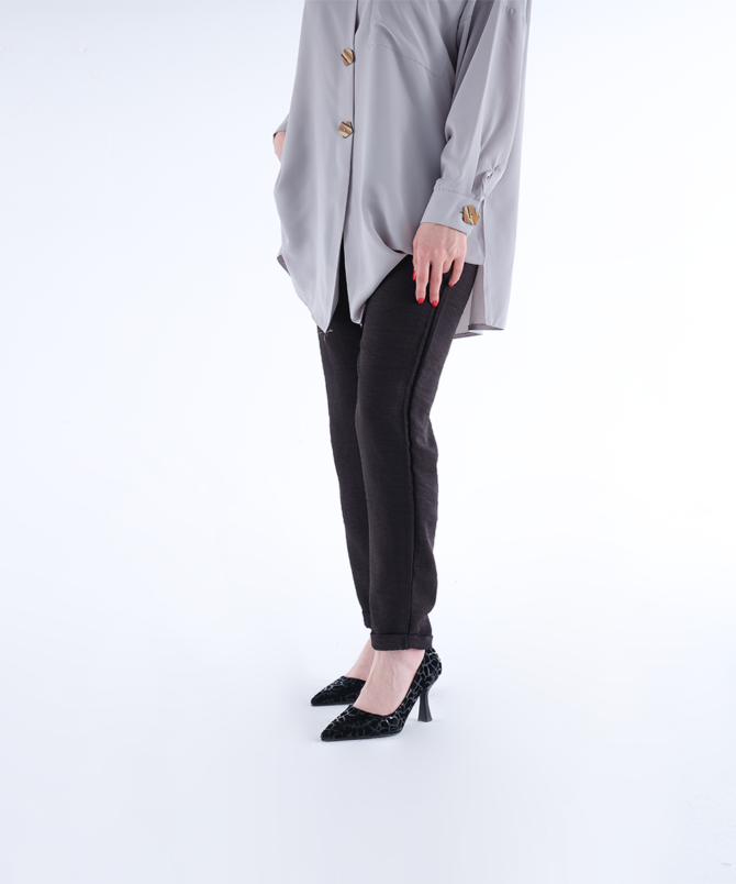 Sofia Keten Duble Paça Pantolon - Siyah - Görsel 5