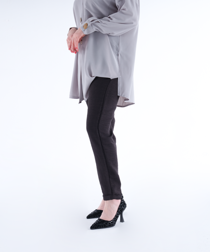 Sofia Keten Duble Paça Pantolon - Siyah - Görsel 6