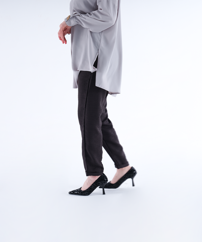 Sofia Keten Duble Paça Pantolon - Siyah - Görsel 7
