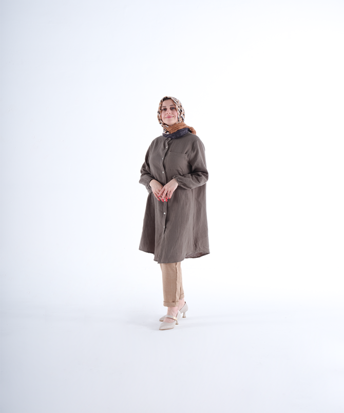 Pamuklu Tunik Gömlek - Haki Yeşili