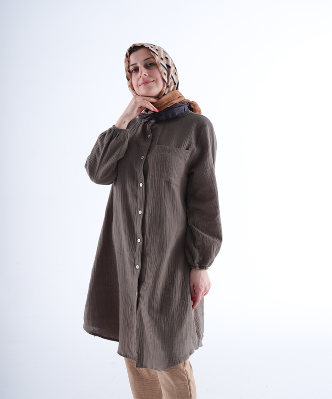 Pamuklu Tunik Gömlek - Haki Yeşili - Görsel 3