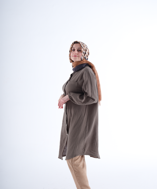Pamuklu Tunik Gömlek - Haki Yeşili - Görsel 2