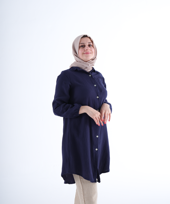 Pamuklu Tunik Gömlek - Lacivert - Görsel 3