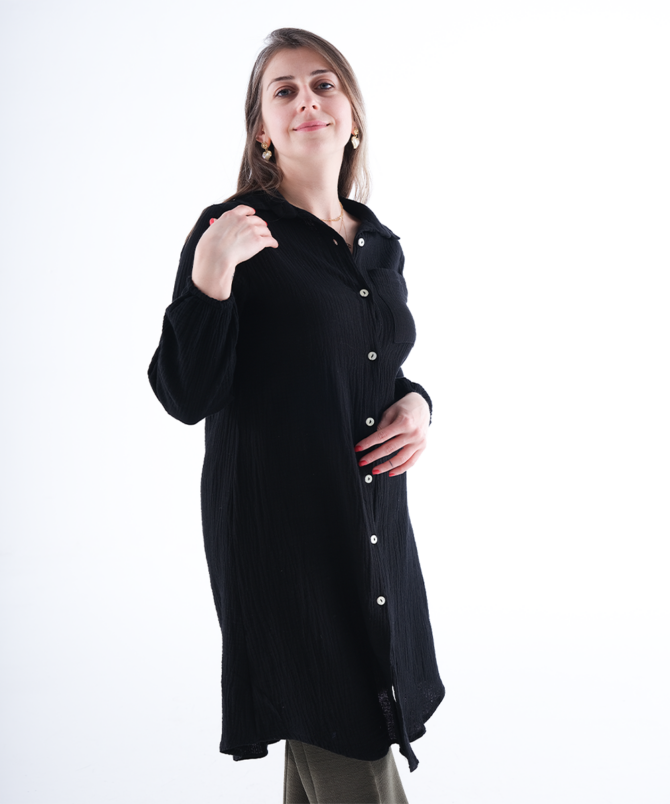 Pamuklu Tunik Gömlek - Siyah - Görsel 4