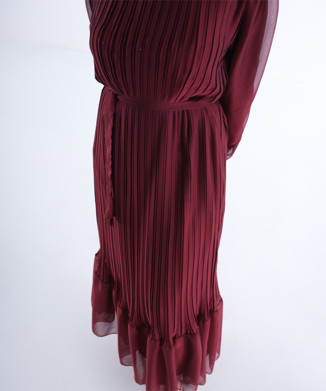 Pilise Detay Elbise - Bordo - Görsel 5