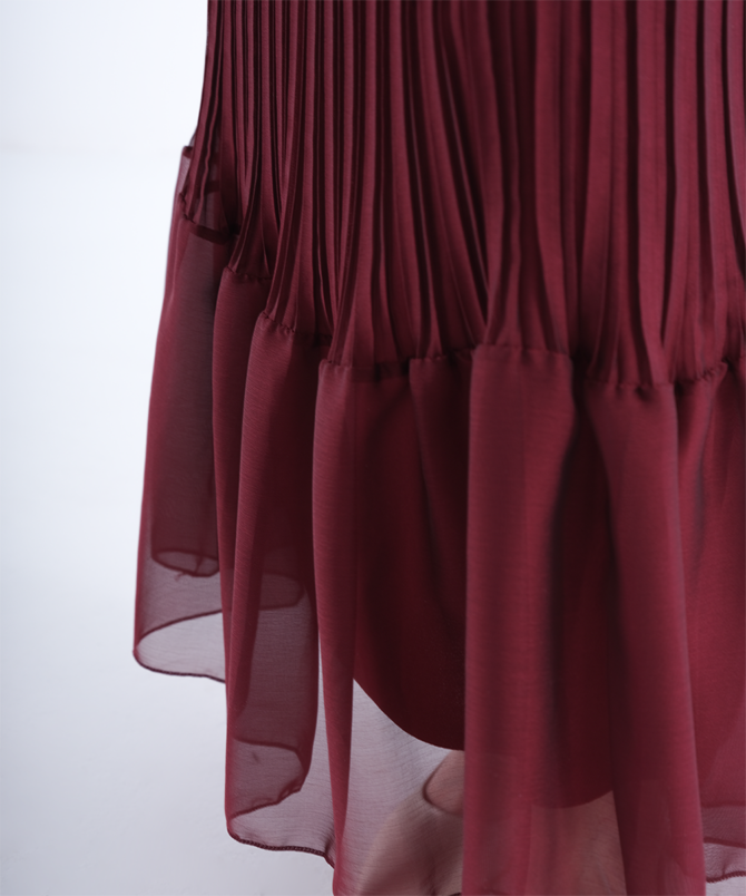 Pilise Detay Elbise - Bordo - Görsel 6