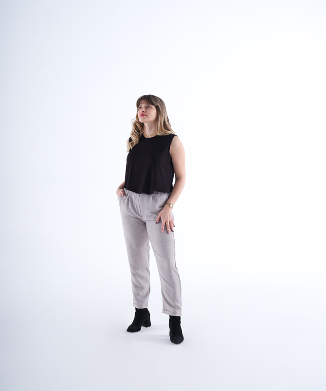 Sofia Keten Duble Paça Pantolon - Gri