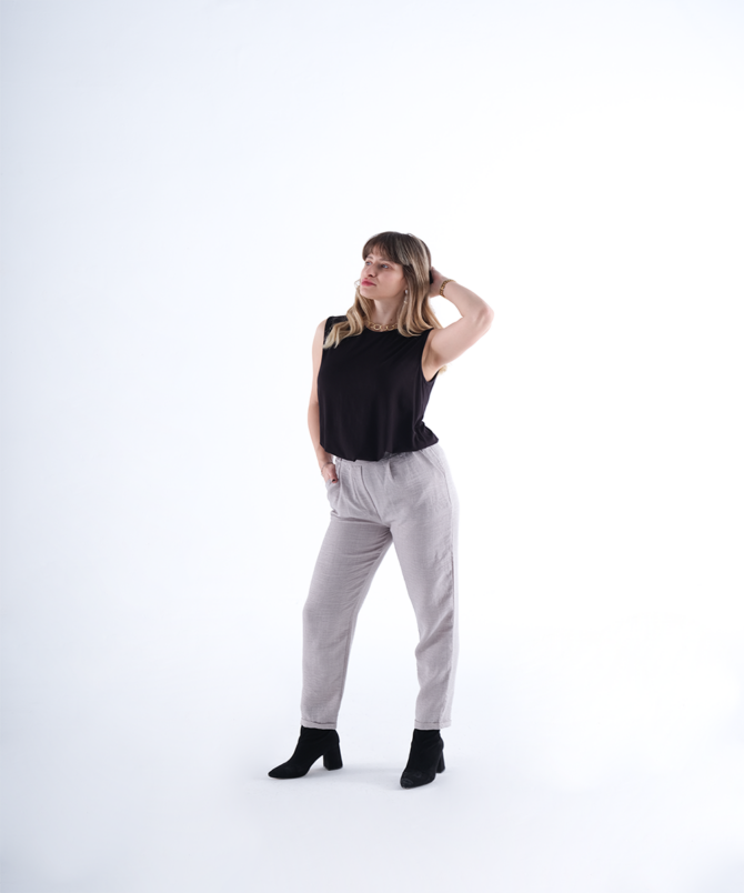 Sofia Keten Duble Paça Pantolon - Gri - Görsel 2