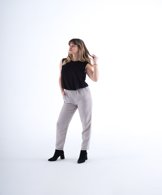 Sofia Keten Duble Paça Pantolon - Gri - Görsel 3