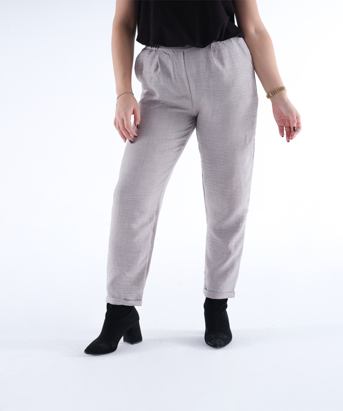 Sofia Keten Duble Paça Pantolon - Gri - Görsel 4